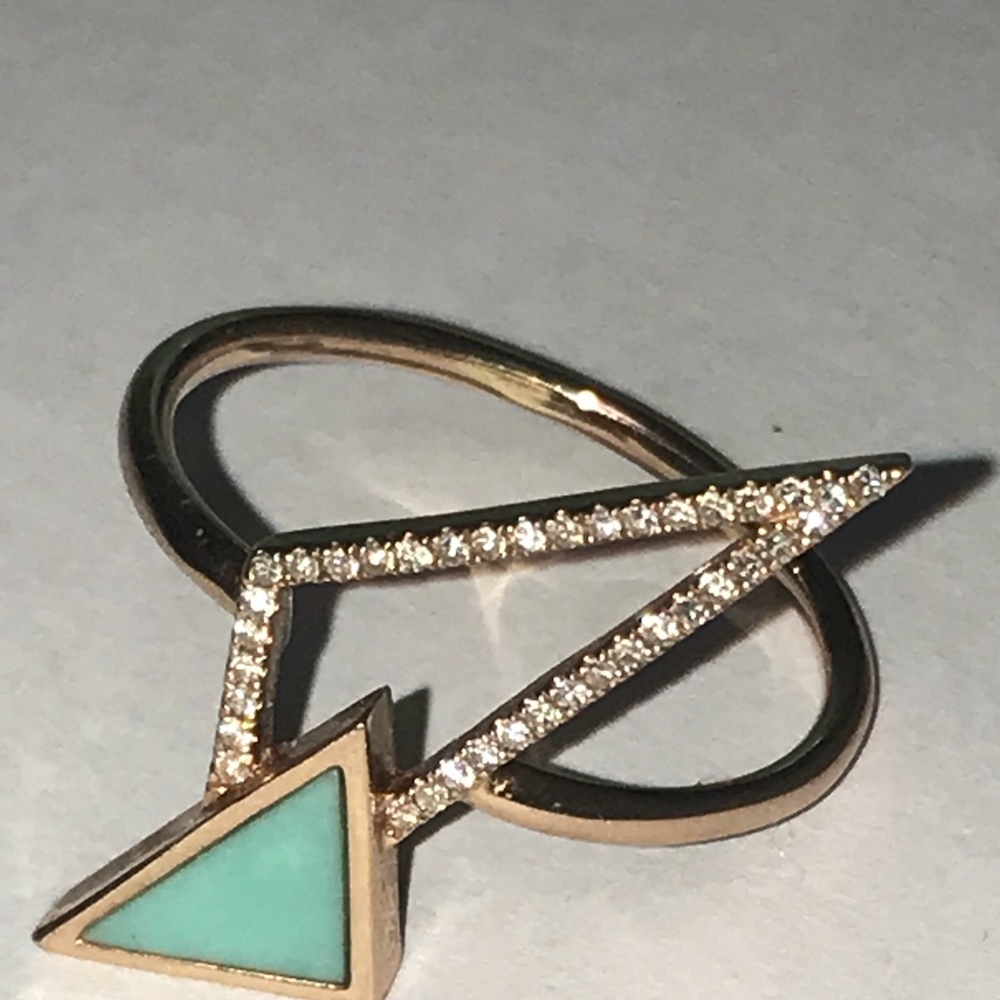 14k rose gold turquoise, diamond pave ring, sz9